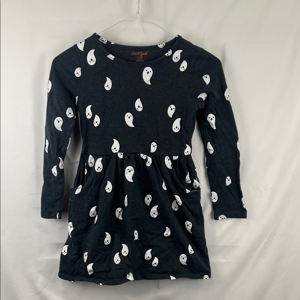 Cat & Jack - Girl’s Dress - Dark Gray - White Ghosts - Medium (7/8)